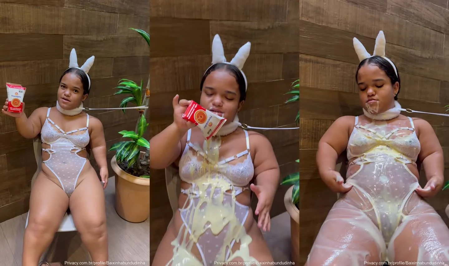 Andreia Pires fica encharcada de leite condensado na siririca