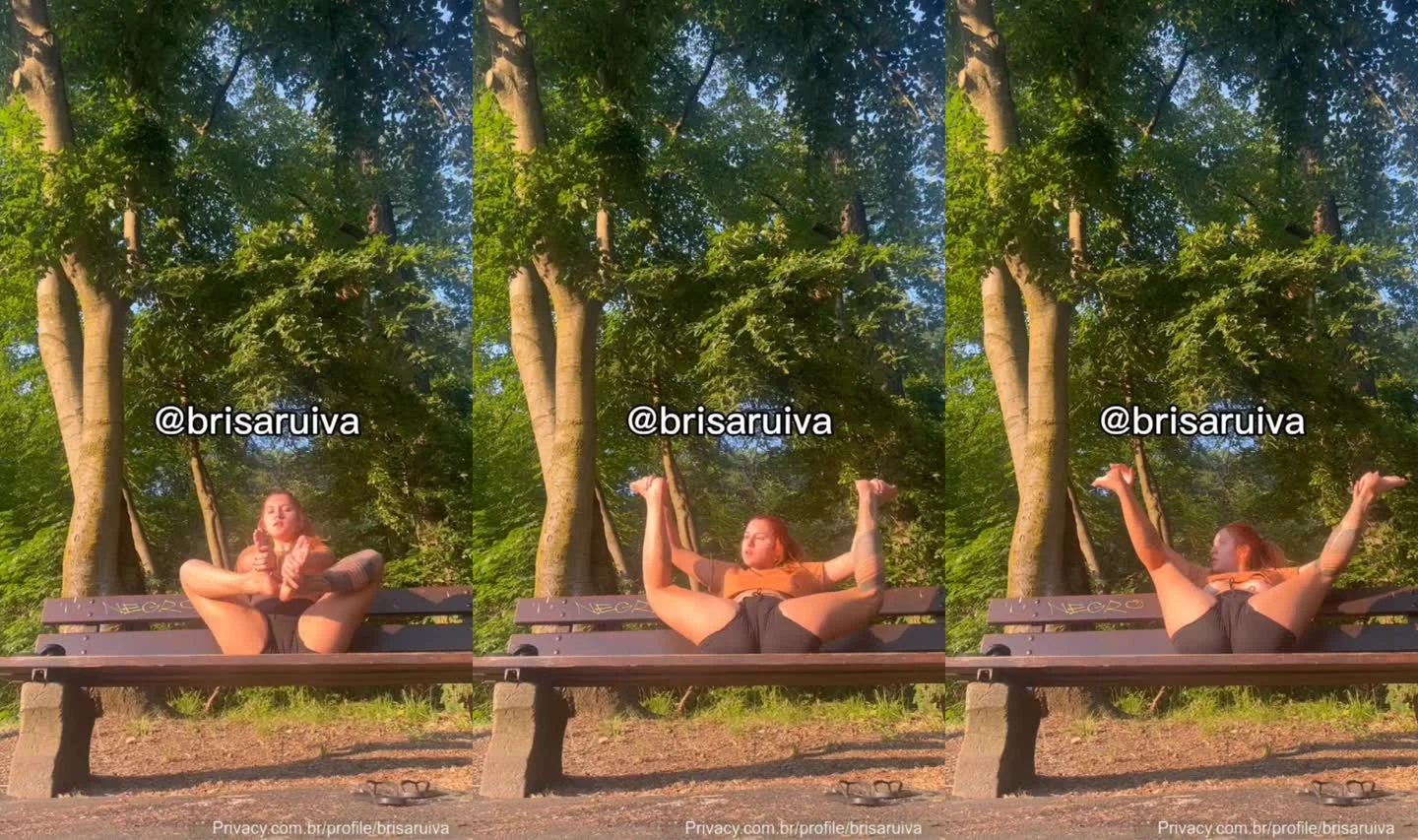 Brisa Ruiva exibindo sua buceta suculenta em público no parque