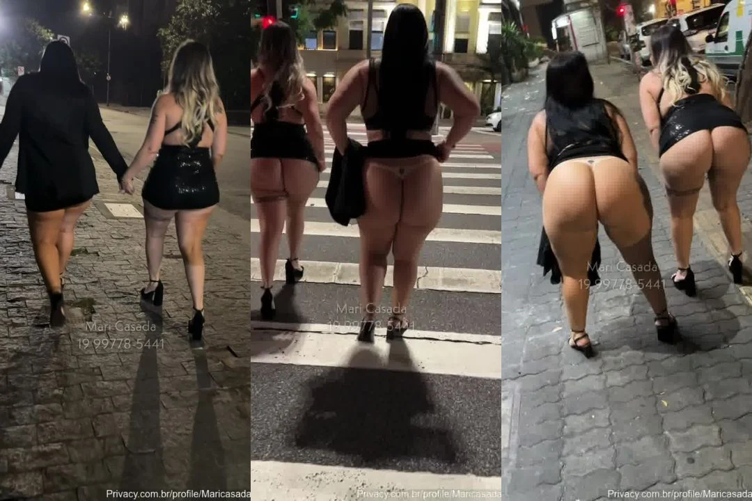 Casada exibicionista e amiga apimentada peladas na rua!
