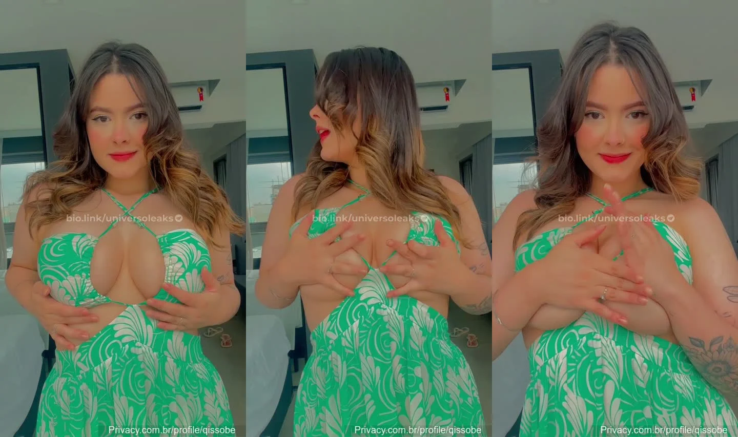 De Vestido, Exibindo os Peitões Enquanto Brinca