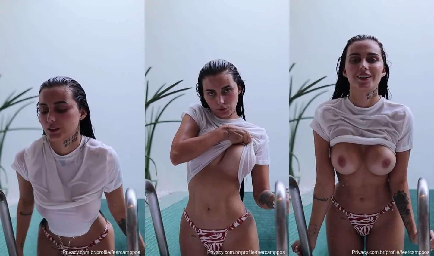 Fernanda Campos Nua Exibindo a Buceta na Piscina