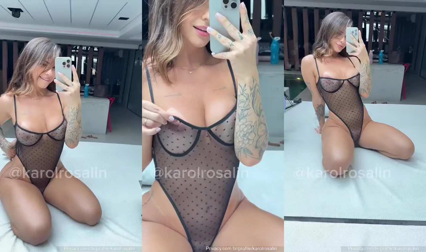 Karol Rosalin exibindo seios perfeitos na lingerie transparente