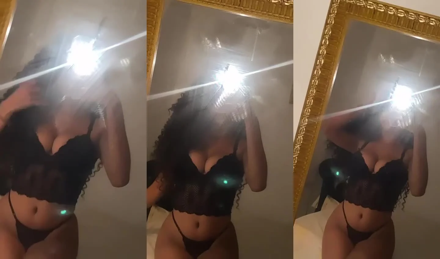 Maravilha Cacheada Exibindo a Calcinha no Espelho