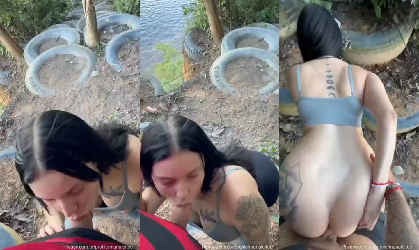 Maria Leite dando de quatro na beirada da lagoa