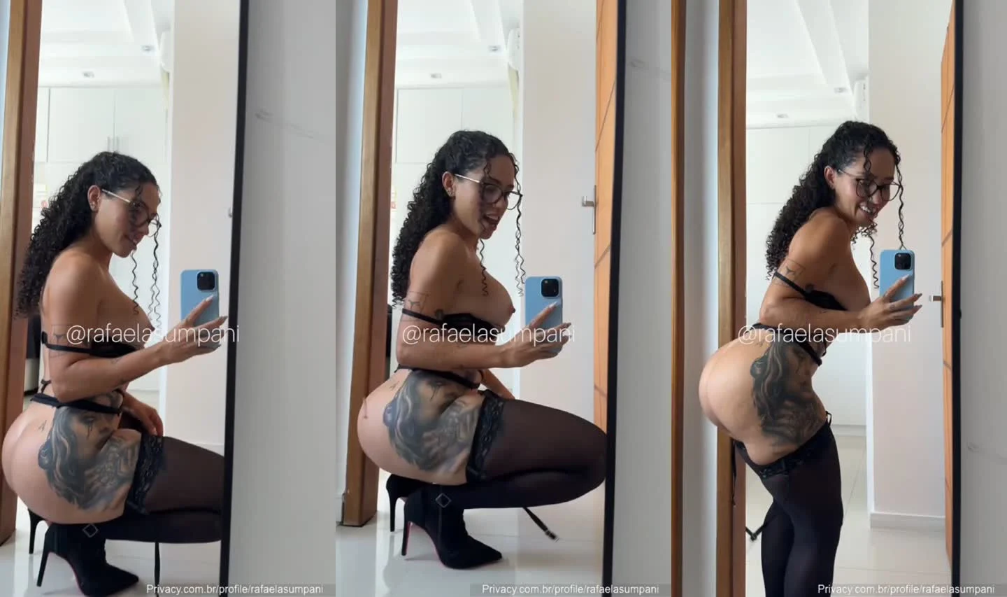 Rafaela Sumpani peladinha no espelho, quicando provocante no Telegram