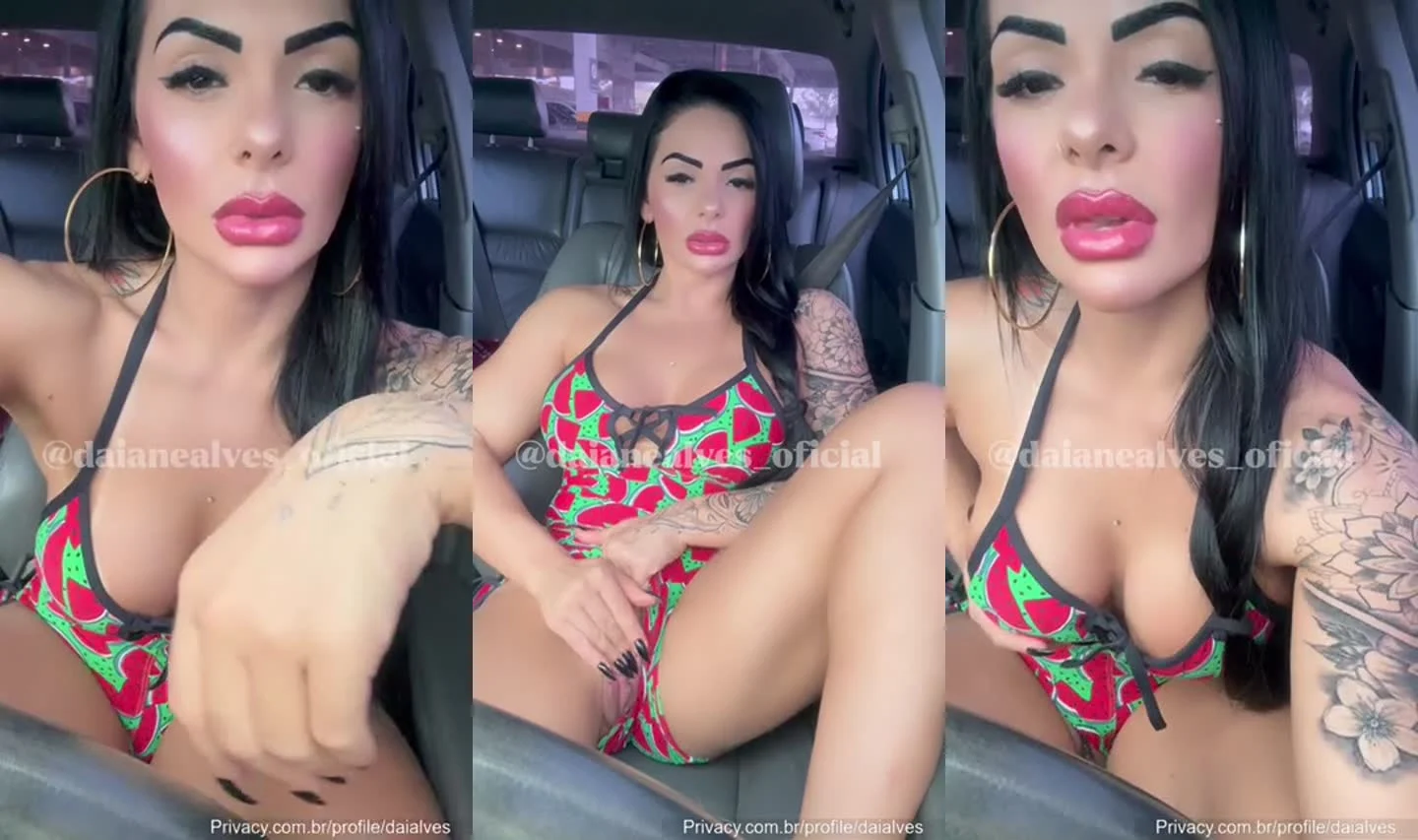 Daiane Alves se masturba peluda no carro com tesão insaciável