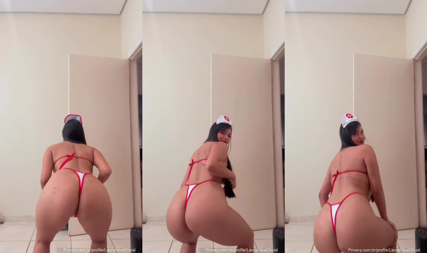 Laura Silva: Enfermeira gostosa exibindo a buceta de fio dental