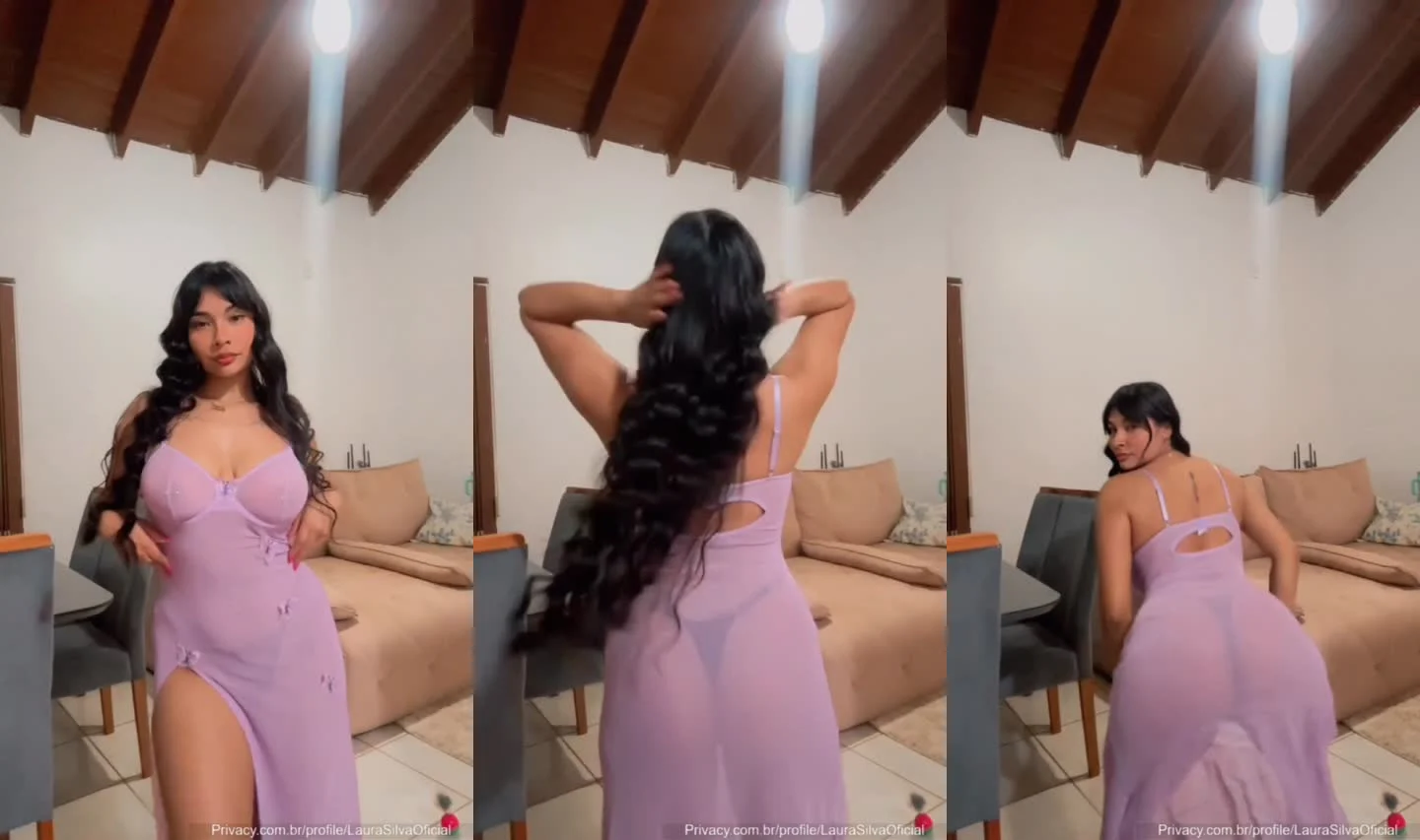 Laura Silva exibindo tudo em camisola transparente